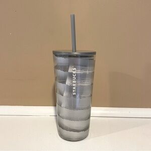 Starbucks Holiday 2023 Silver Glass Tumbler with straw NEW